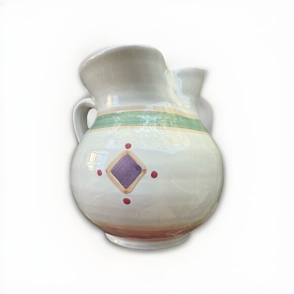 CALECA Italy Pottery Pitcher Jug Hand Painted Ruffled Edged Diamond Pattern 6.5” - Picture 1 of 6
